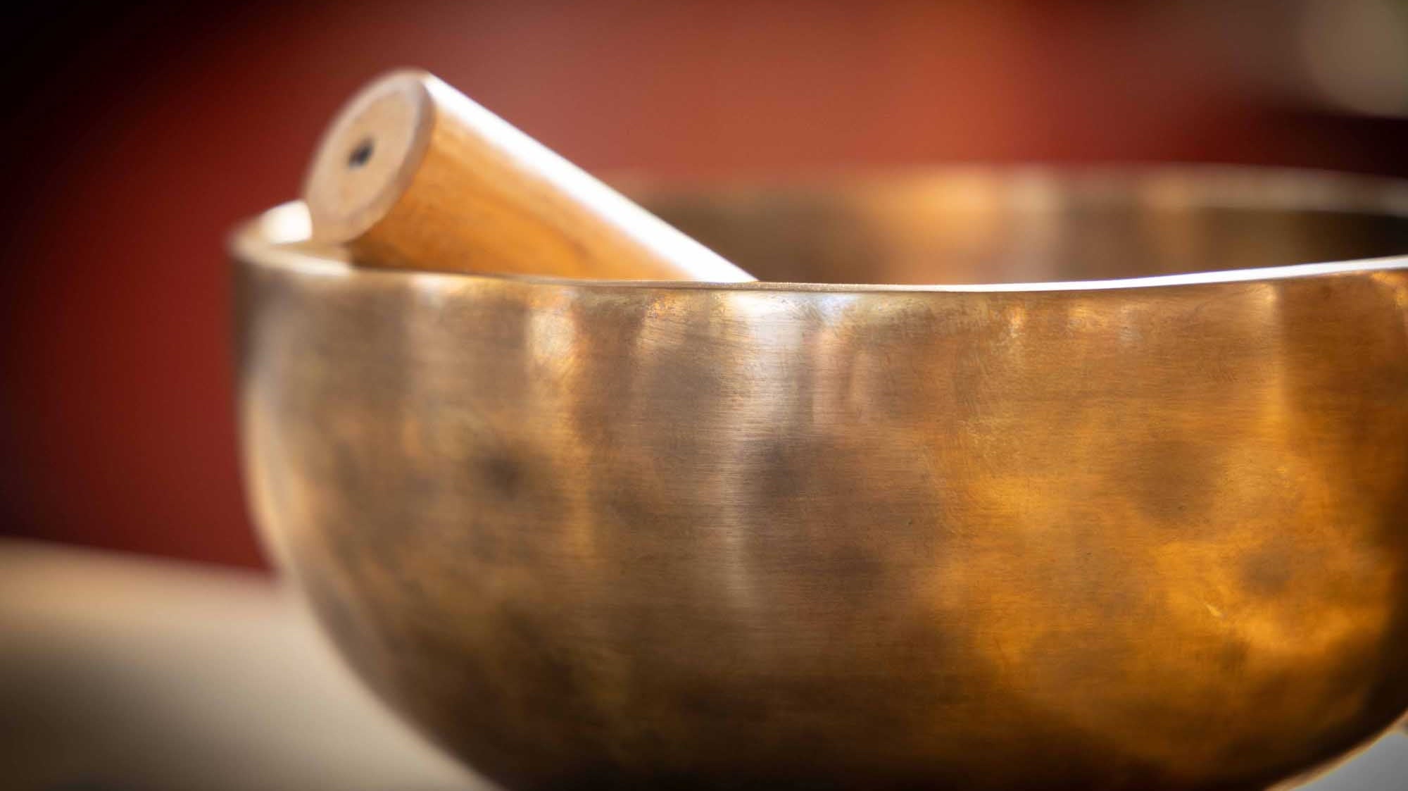 Hammer marks on a handcrafted Tibetan singing bowl